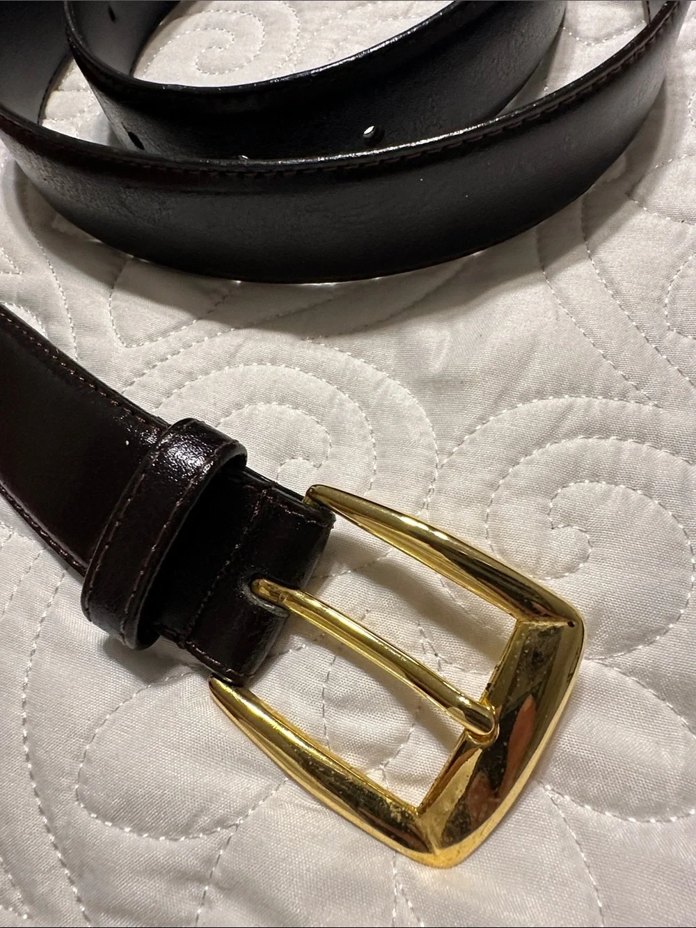 Classic Brown Leather Men's Belt with Gold Buckle